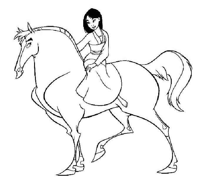 coloriage mulan sur son cheval